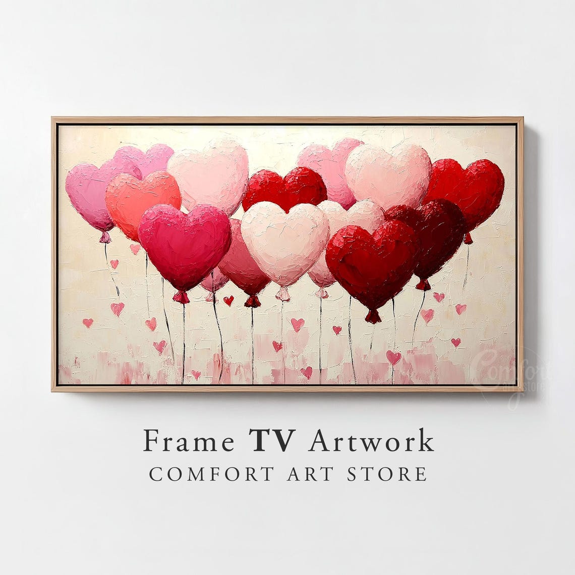 Red Pink Heart Balloons Oil Painting Frame TV Artwork Romantic Poster