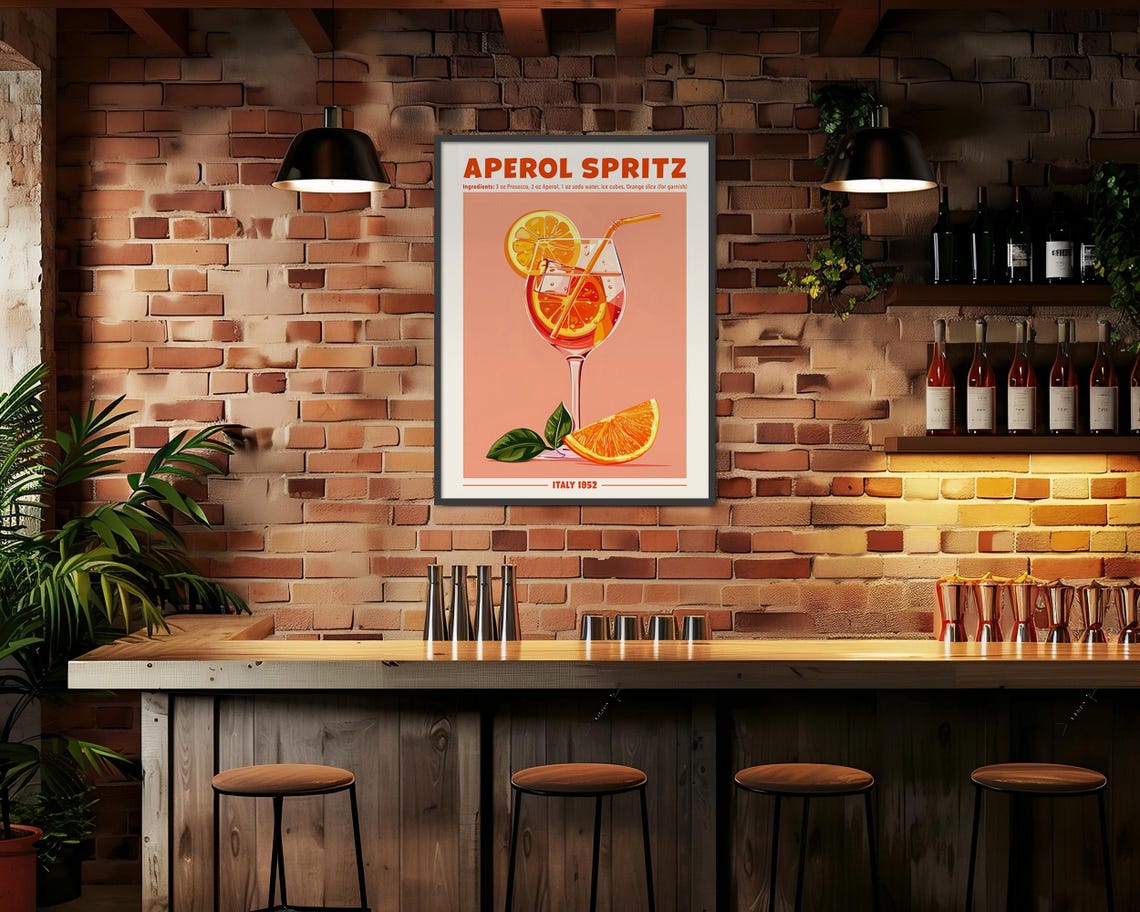 Aperol Spritz Retro Cocktail Recipe Poster Vintage Italian Bar Poster - Image 5