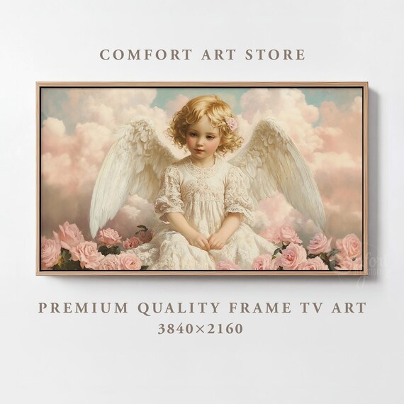 Valentines Day Frame Tv Art Frame Tv Cherubic Angel Frame Tv Vintage Valentines Tv Cupid Roses Painting Moody Romantic Home Dcor Tv