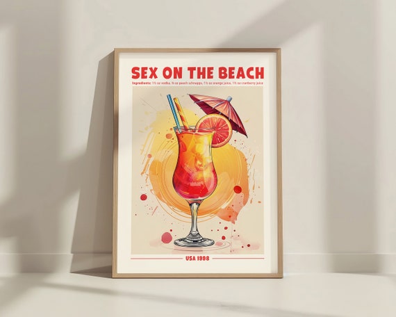 Sex On The Beach Cocktail Print Classic Alcohol Cocktail Retro Cocktail Exhibition Poster Home Bar Cart Decor Mixology Cocktail