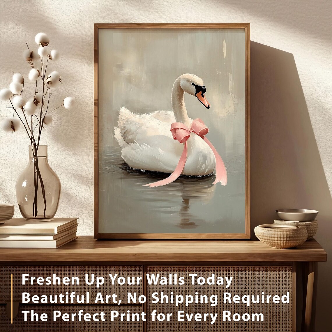 Vintage Valentines Swan Art Print, Pastel Pink - Image 4