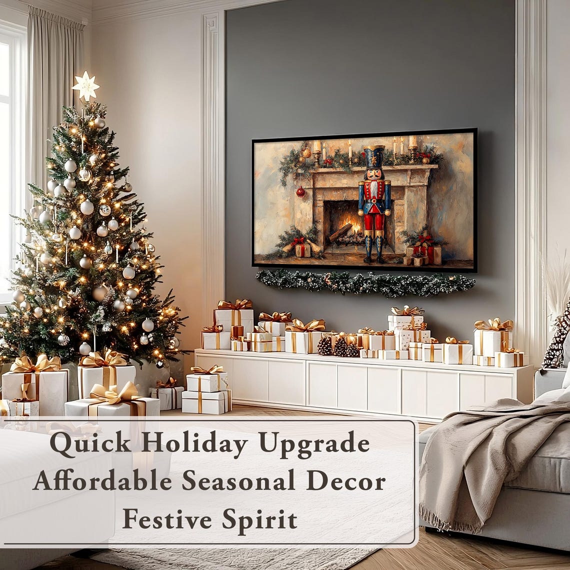 Nutcracker Soldier By A Candlelit Christmas Fireplace Mantel Poster - Image 5