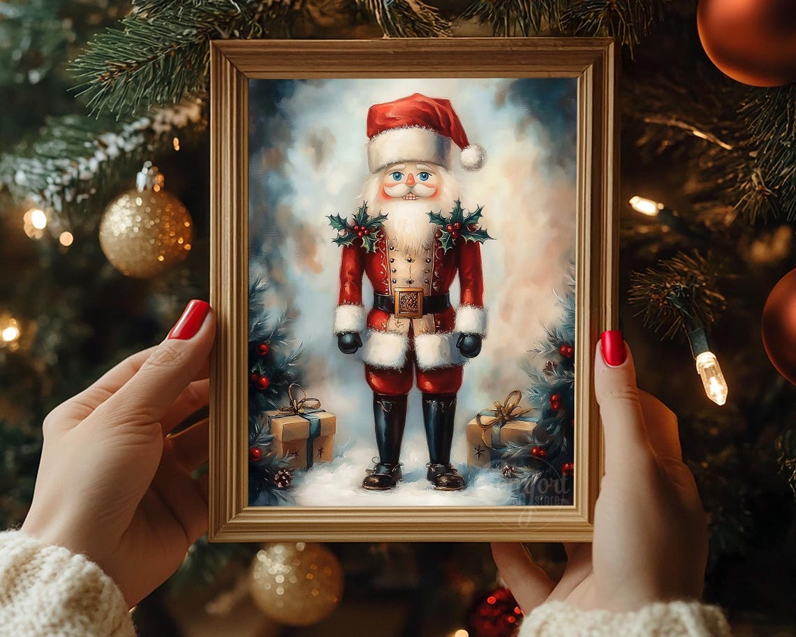 Nutcracker Soldier Wearing Santa Hat with Holly Sprigs Wall Art - Image 6