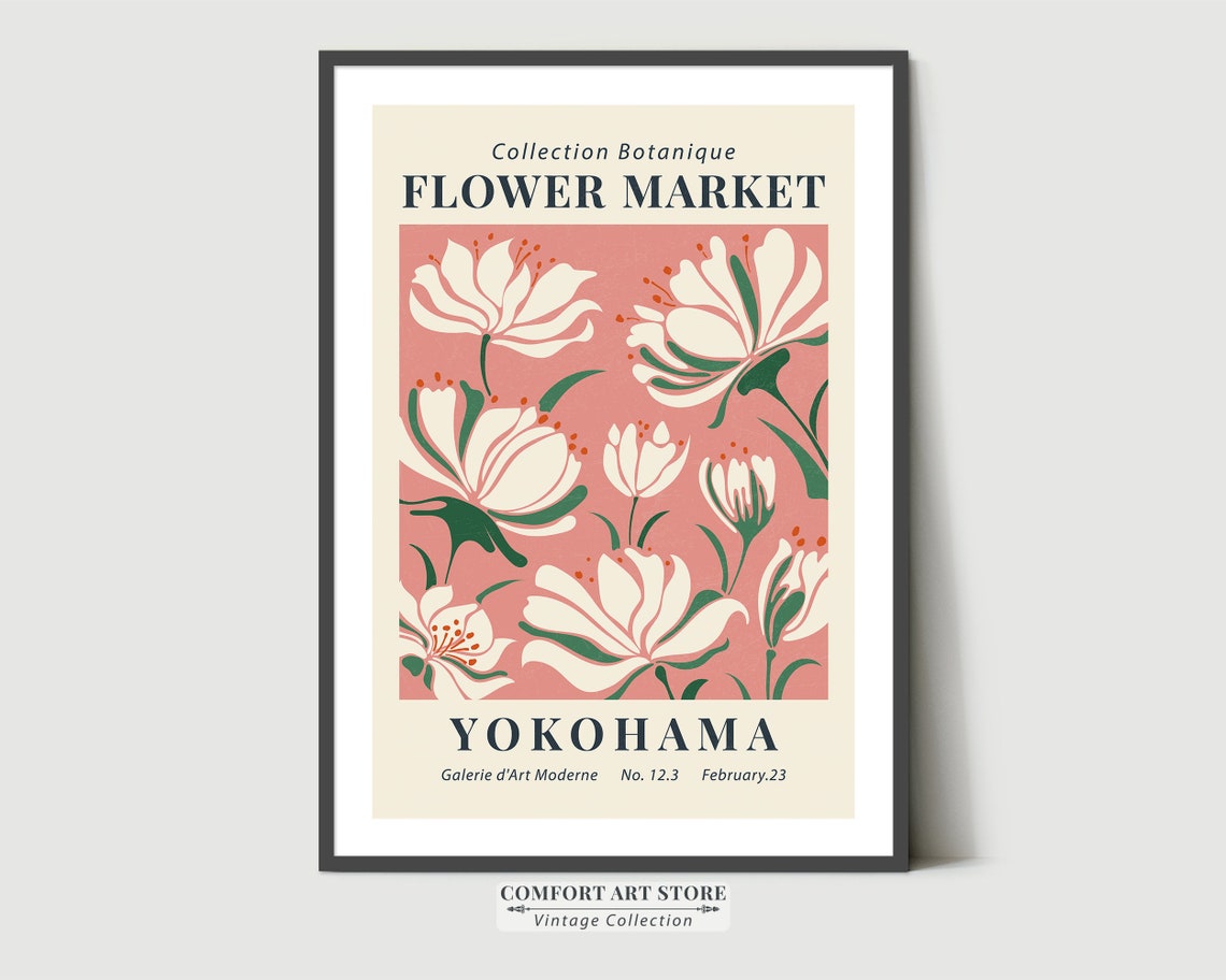 Yokohama Flower Market White Lily Botanical Vintage Gallery Poster
