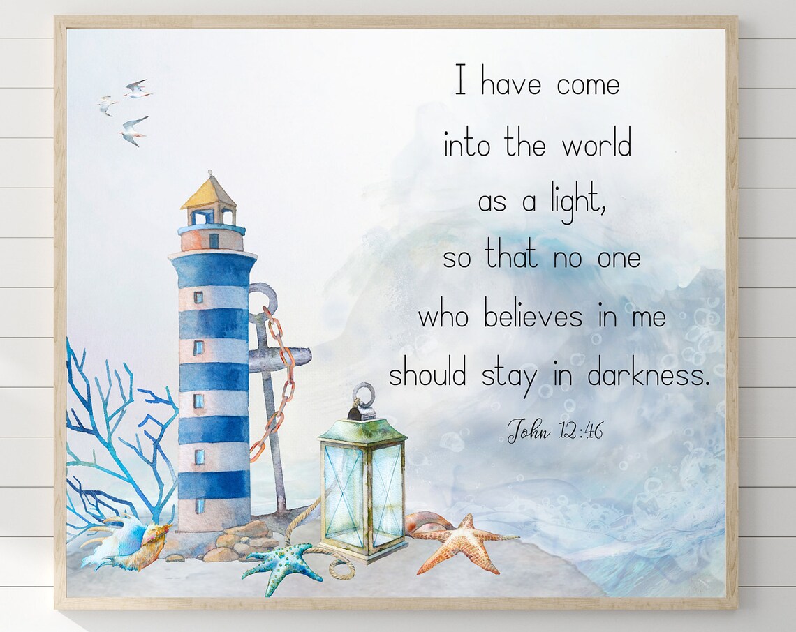 John 12:46 Lighthouse Scripture Art Print, Nautical Coastal - Image 3