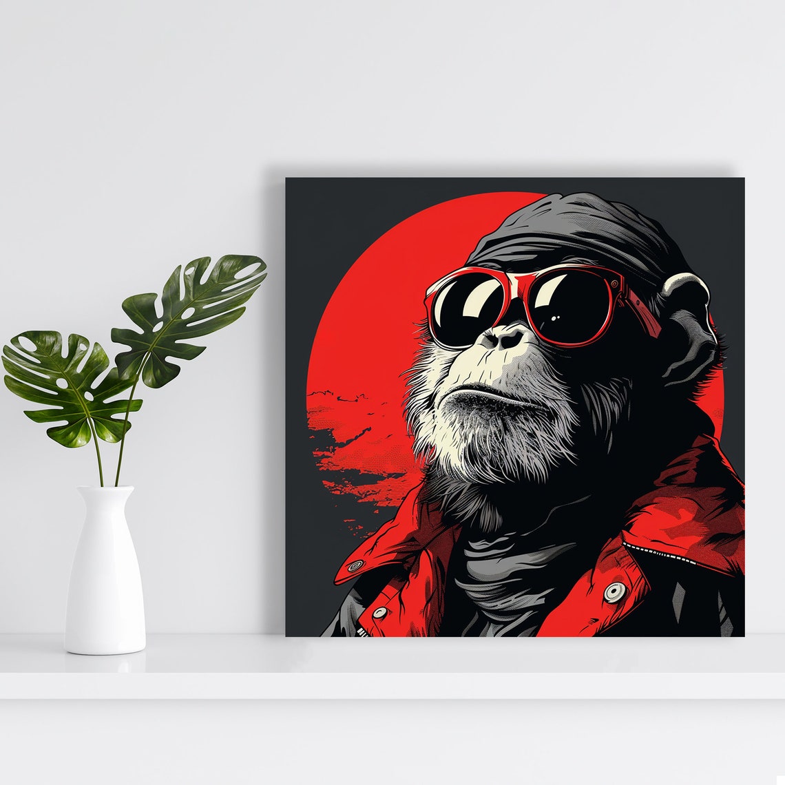 Cool Chimpanzee Red Sunglasses Urban Pop Art Bold Black Red Poster - Image 2