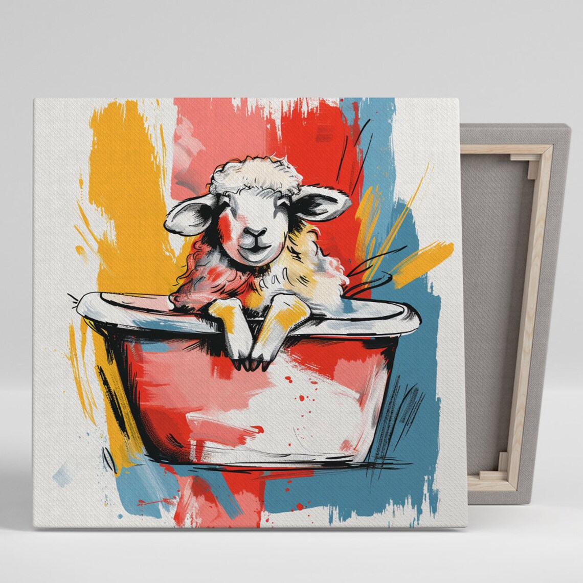 Sheep Bathtub Whimsy Art Print, Farmhouse Decor