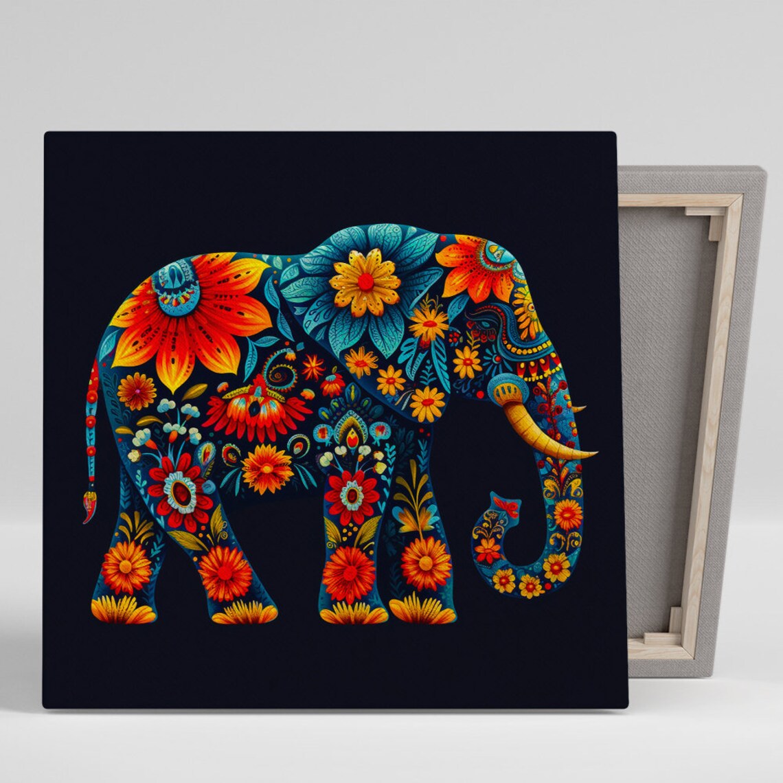 Elephant Floral Mosaic Art Print, Bohemian Decor