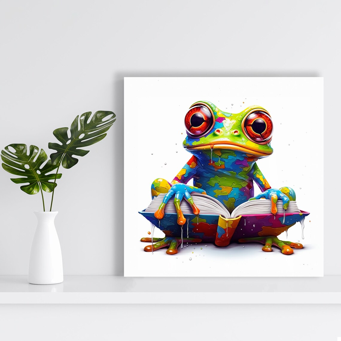 Prismatic Frog Scholar Poster, Whimsical Decor - Image 2