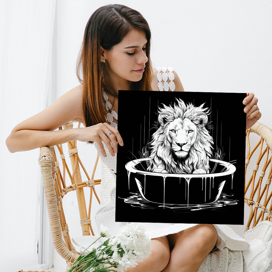 Majestic Lion Bath Minimalist Modern Art Print - Image 3
