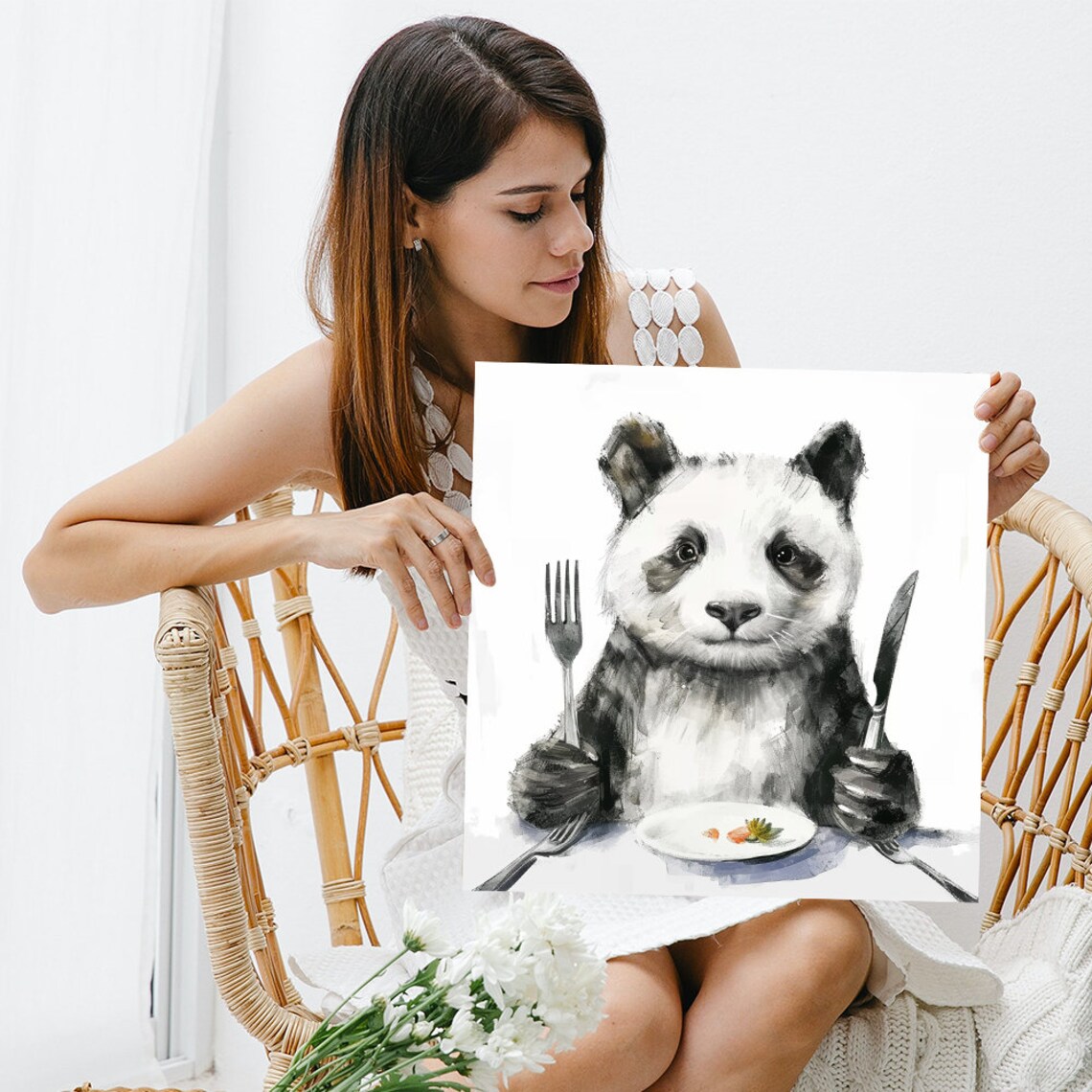 Hungry Pandas Dilemma, Whimsical Animal Art Print - Image 3