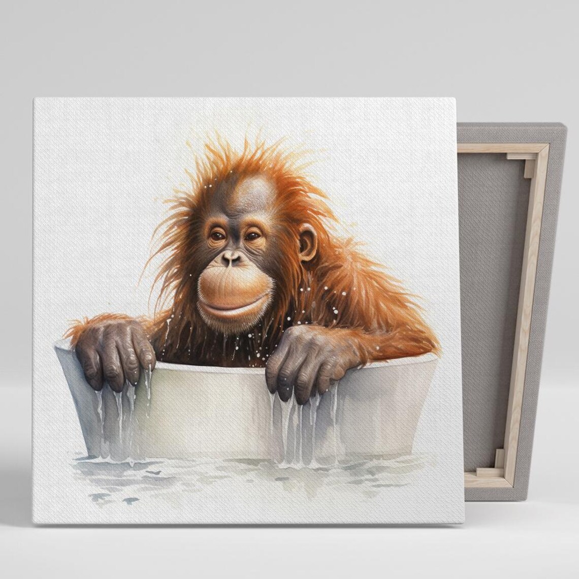Orangutan Bathing Art Print, Whimsical Contemporary Decor