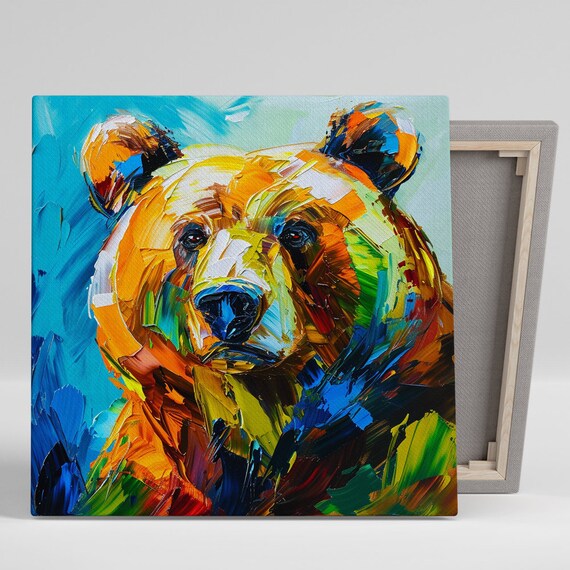 Golden Bear Head In Bold Blue Orange Brushstrokes Expressive Impasto Poster