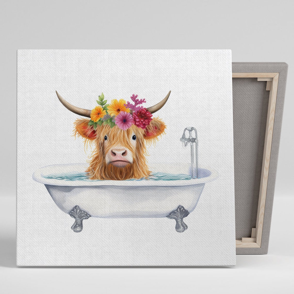 Highland Cow Bliss Art Or Poster Whimsical Farmhouse Decor Bathroom Bedroom Living Room Children Room Wall Art Brown Yellow Pink