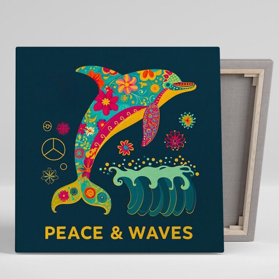 Psychedelic Dolphin Harmony Wall Art Or Poster Whimsical Bohemian Decor Living Room Bedroom Bathroom Childrens Room Wall Art