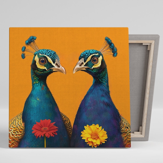 Peacock Duo Bloom, Whimsical Animal Art Print