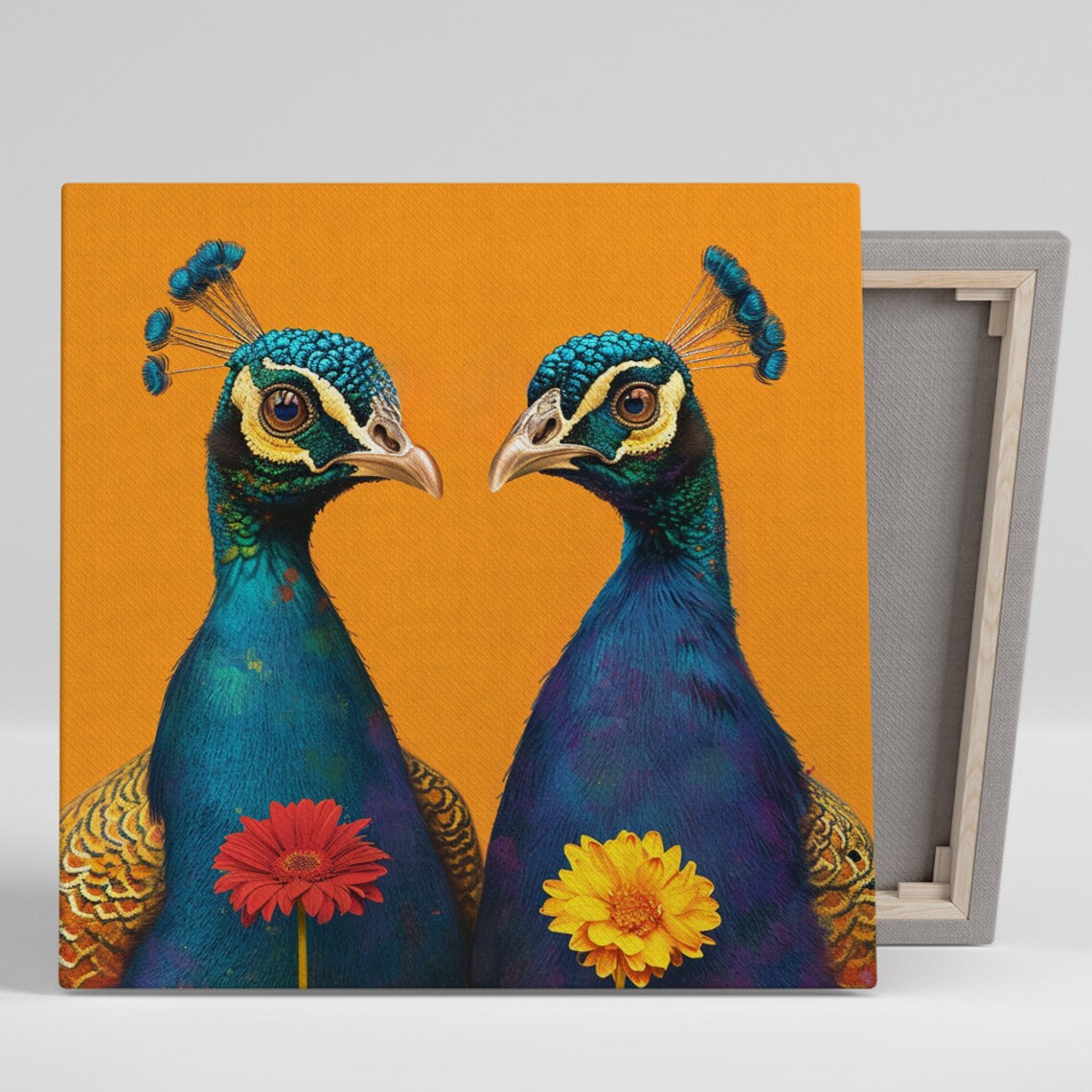Peacock Duo Bloom, Whimsical Animal Art Print