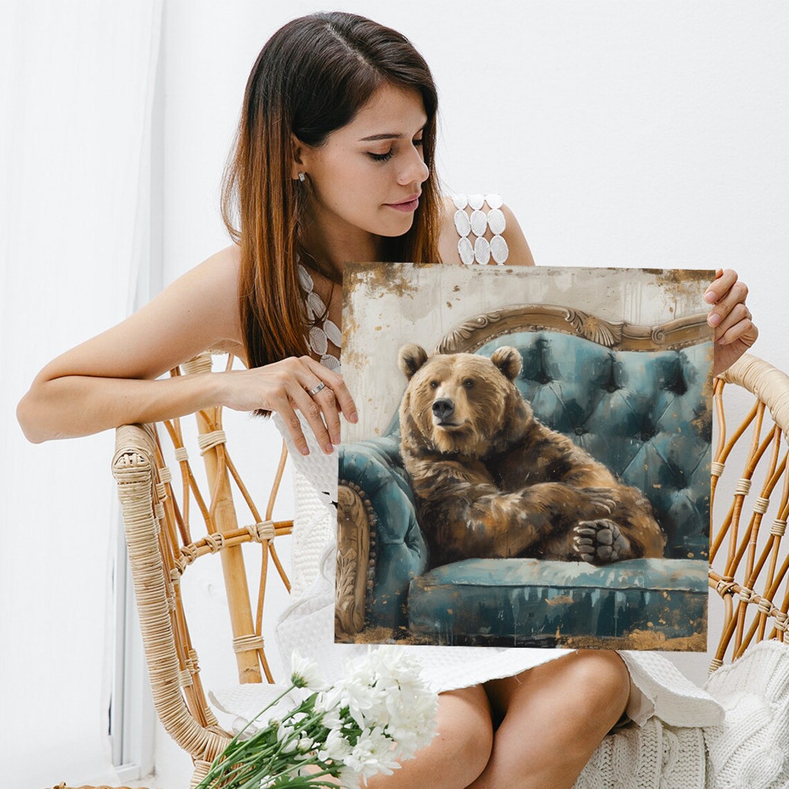 Regal Bear Relaxation Rustic Glam Living Room Art Print - Image 3
