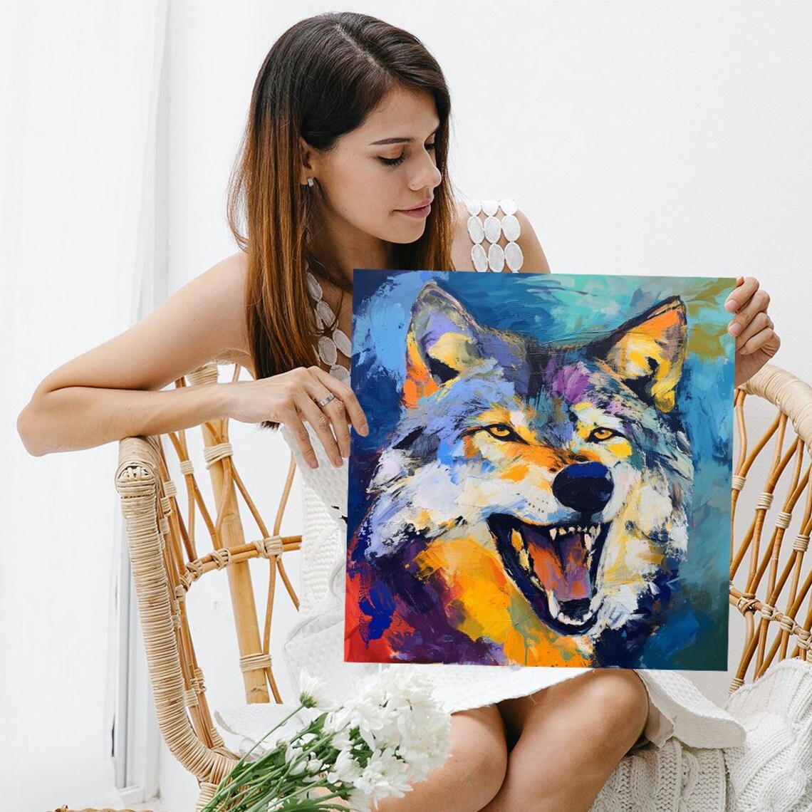 Vibrant Wolf Spirit Art Print, Whimsical Decor - Image 3