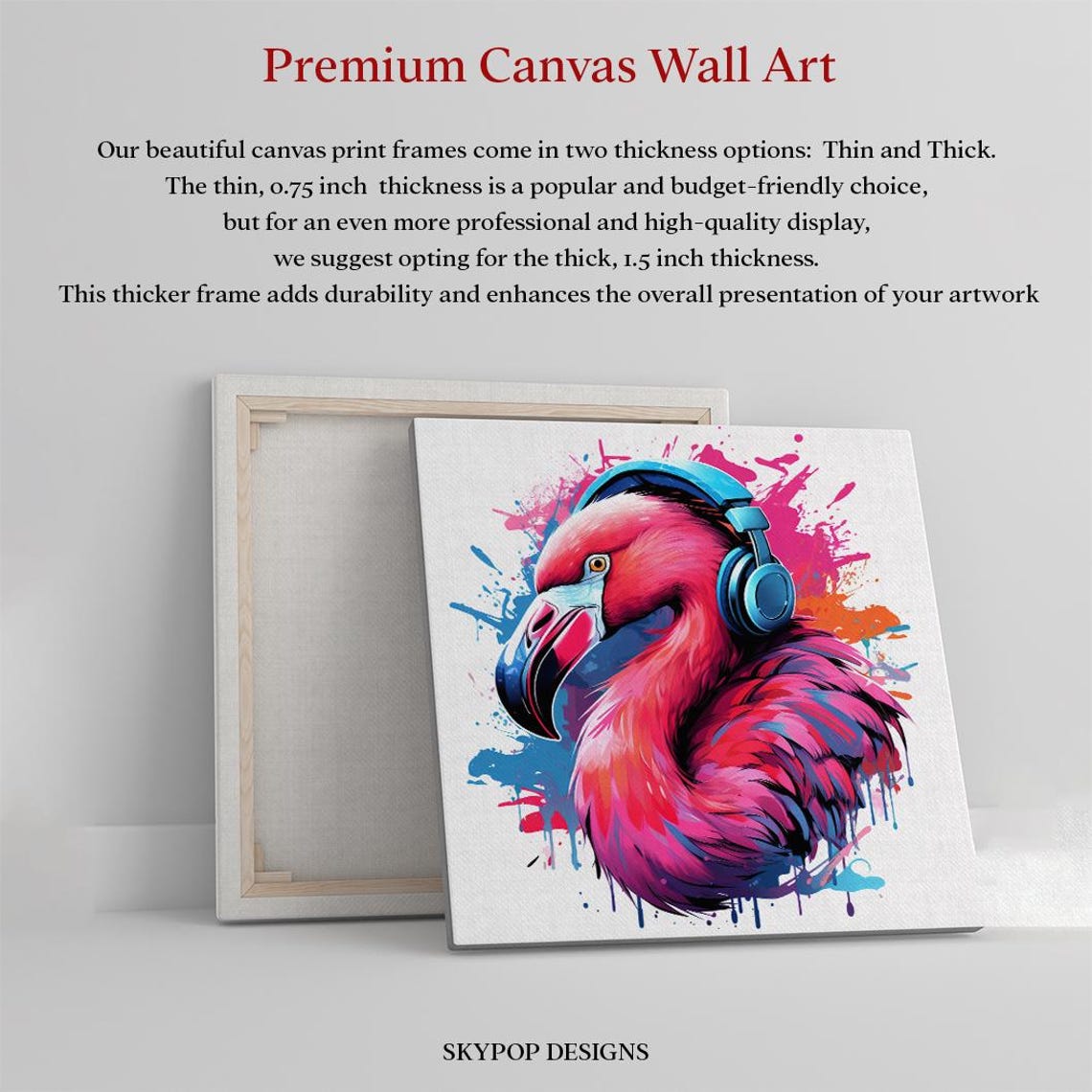 Pink Flamingo DJ Headphones Splash Colorful Pop Wall Art Poster - Image 3