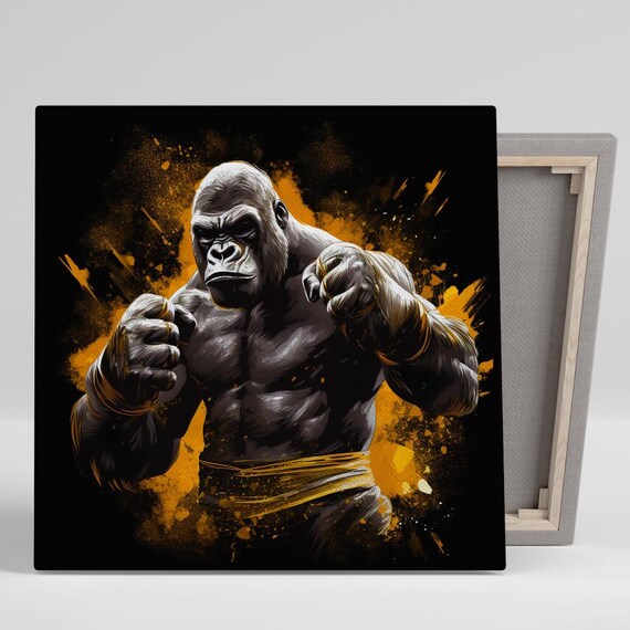 Gorilla Art Or Poster Animal Contemporary Decor Game Room Living Room Office Home Gym Art Black White Orange Gold Animal Decor