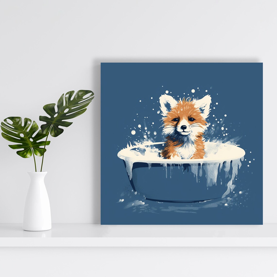 Fox Bath Time Art Print, Whimsical Animal Decor - Image 2
