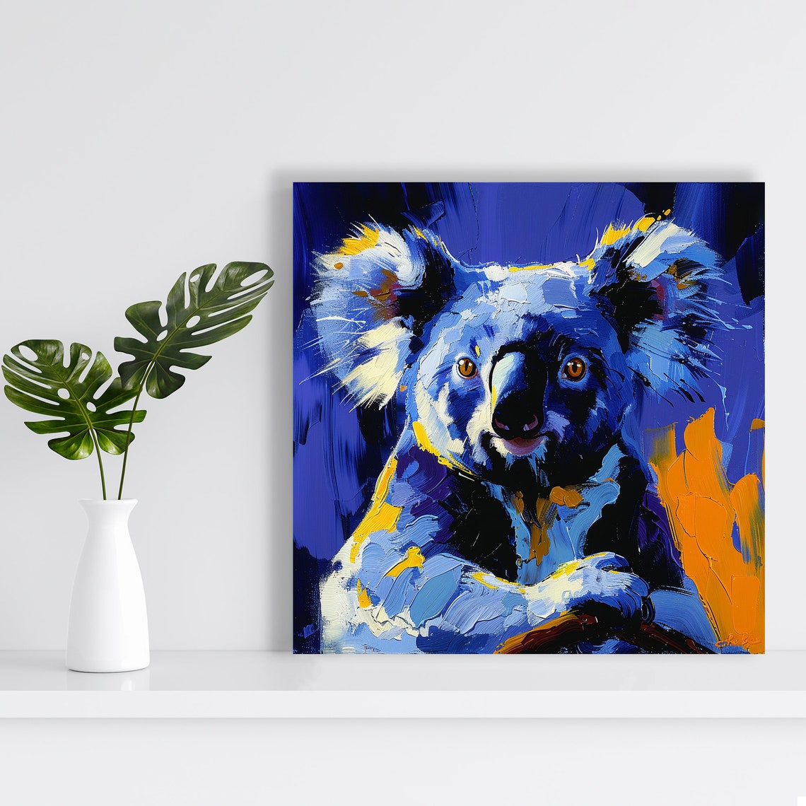 Electric Blue Koala Impasto Portrait Orange Accent Wall Poster - Image 2