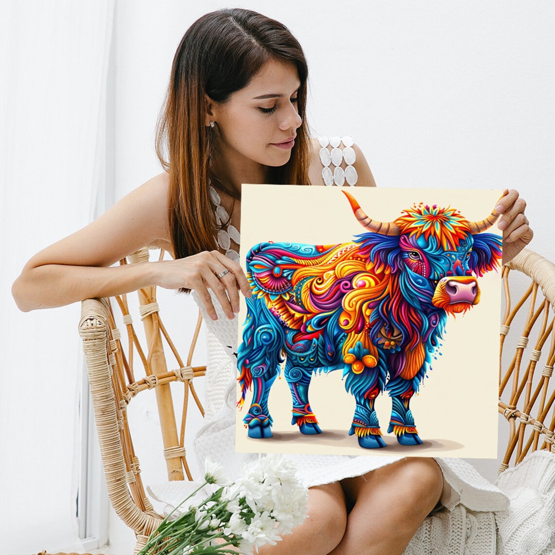 Highland Cow Dreamscape, Whimsical Eclectic Art Print - Image 3