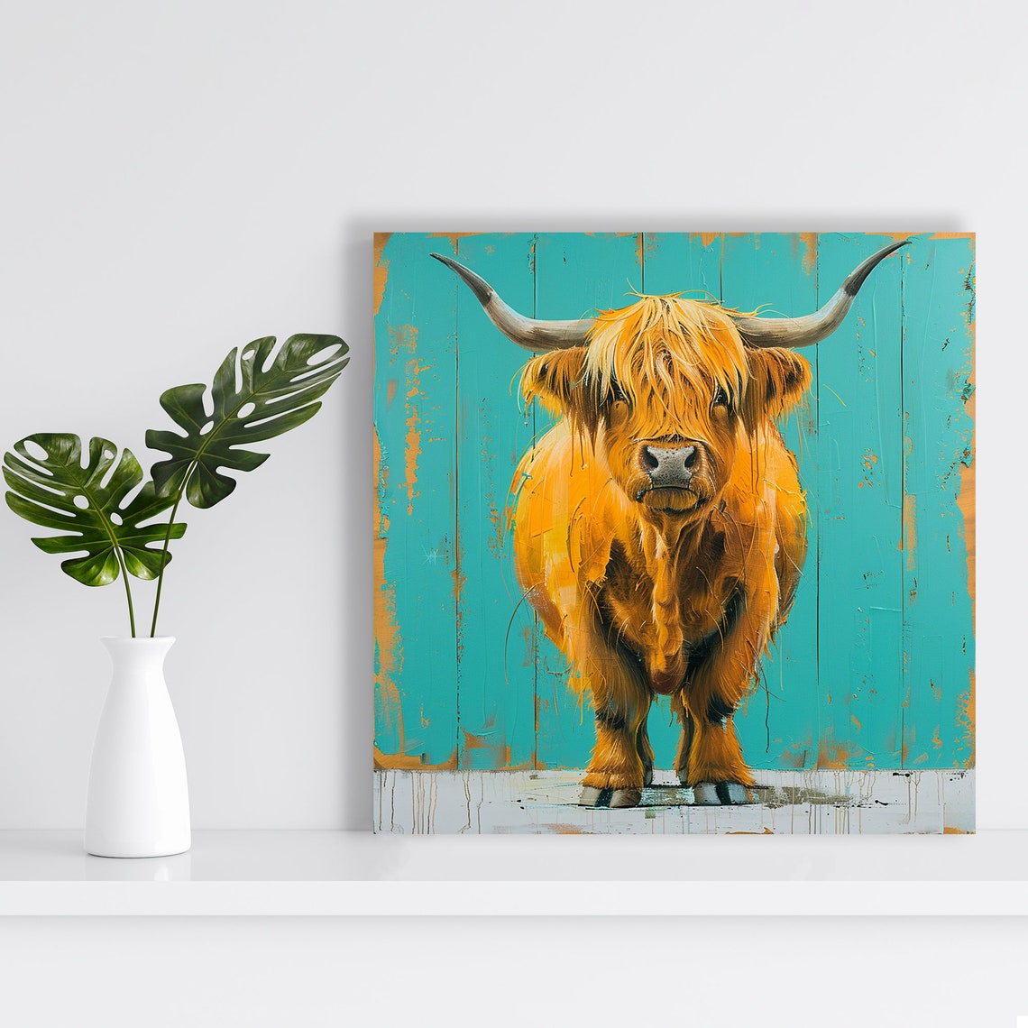 Ginger Highland Cow Rustic Turquoise Barn Wood Farmhouse Poster Print - Image 2