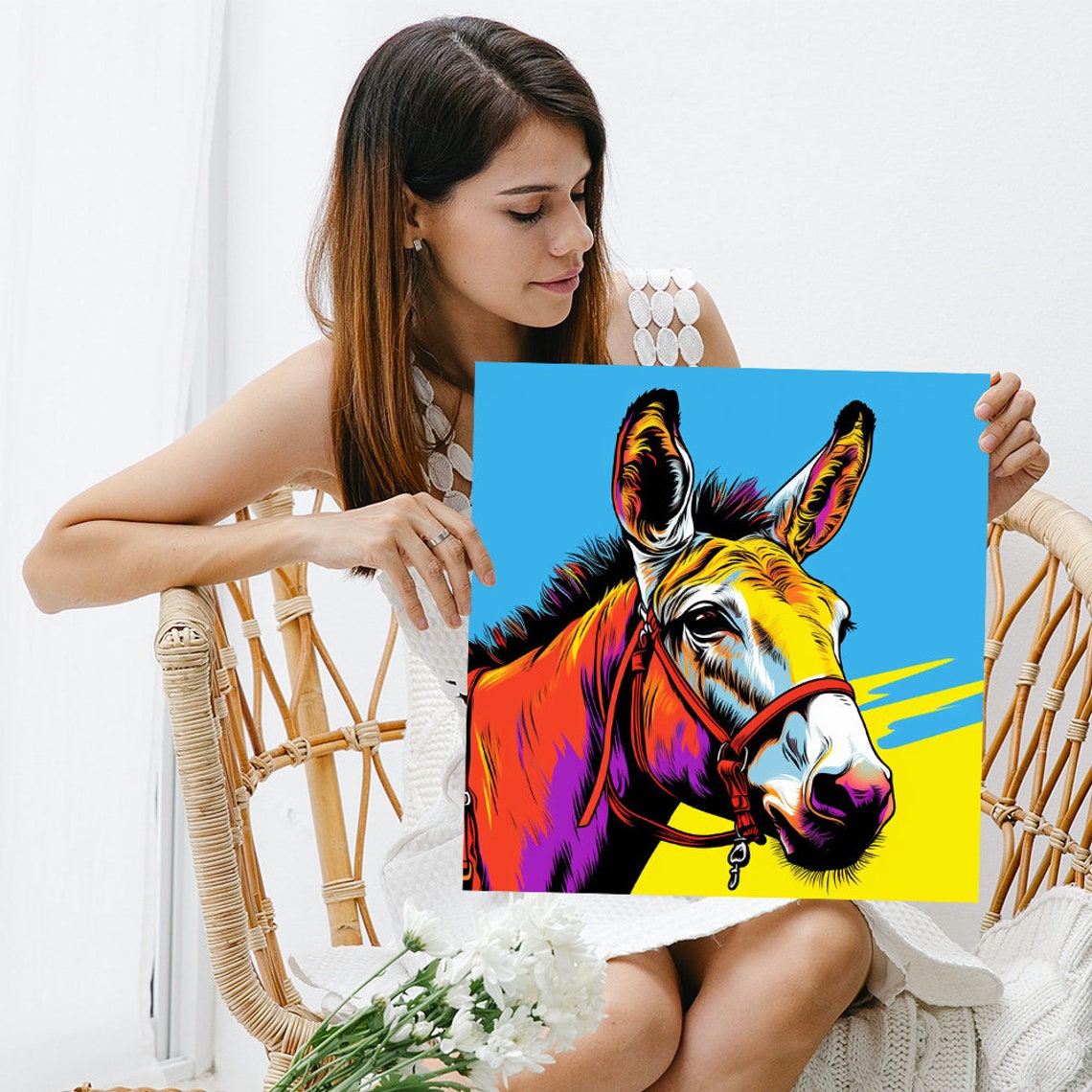 Vibrant Donkey Pop Art Neon Orange Purple Blue Bold Animal Wall Poster - Image 3