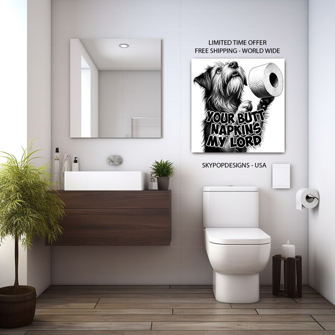 Dog Bathroom Humor Art Print, Your Butt Napkins - Image 2