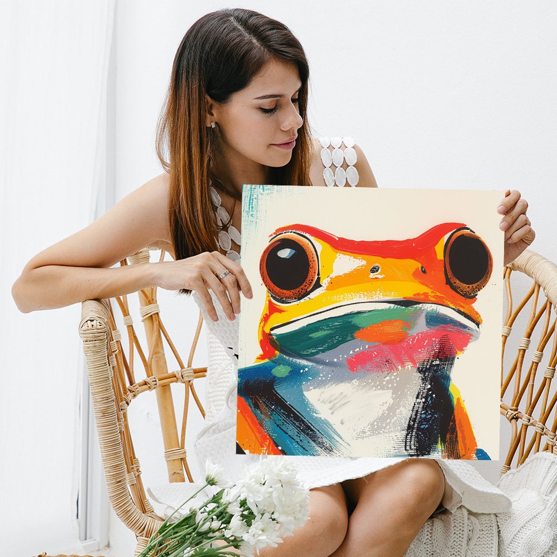 Frog Face Colorful Pop Brushstroke Abstract Vibrant Modern Art Poster - Image 3