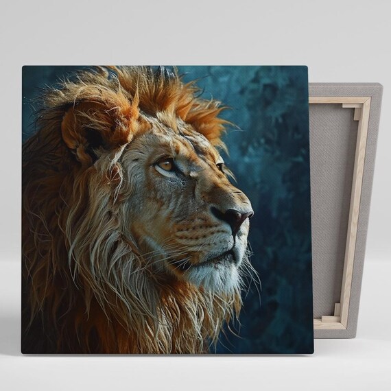 Majestic Lion Profile Dramatic Teal Wildlife Fine Art Nature Poster