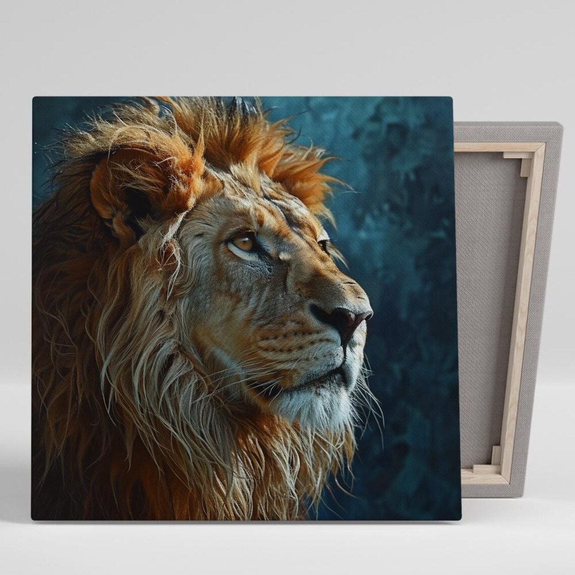 Majestic Lion Profile Dramatic Teal Wildlife Fine Art Nature Poster