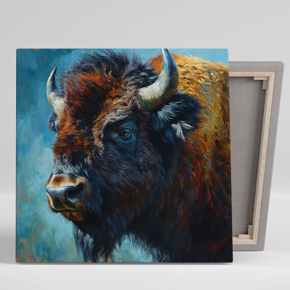 Bison Art Or Poster Nature Rustic Decor Living Room Dining Room Entryway Wall Art Brown Blue Orange Black Contemporary Print