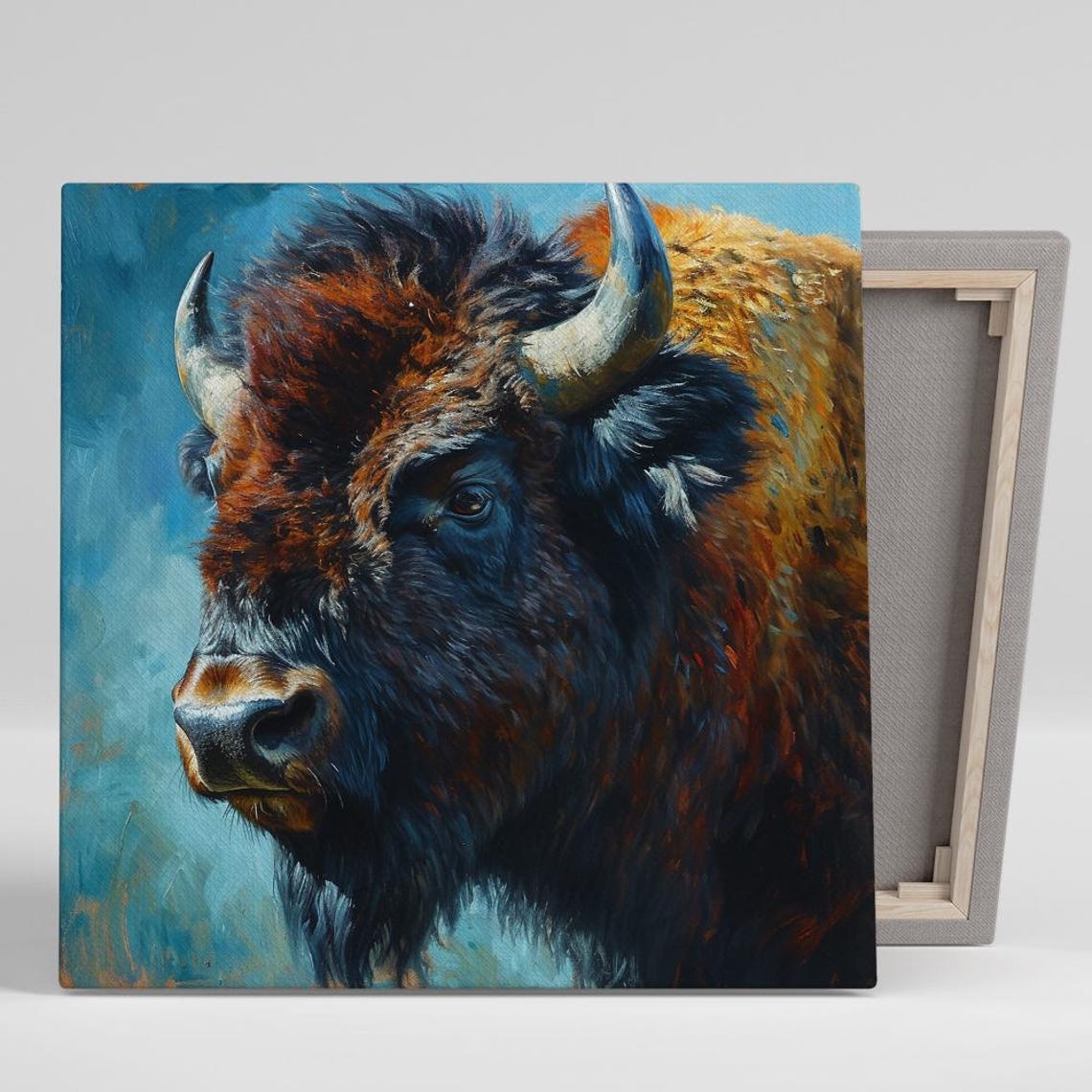 Majestic Bison Oil Painting Portrait Rustic Wildlife Wall Art Poster
