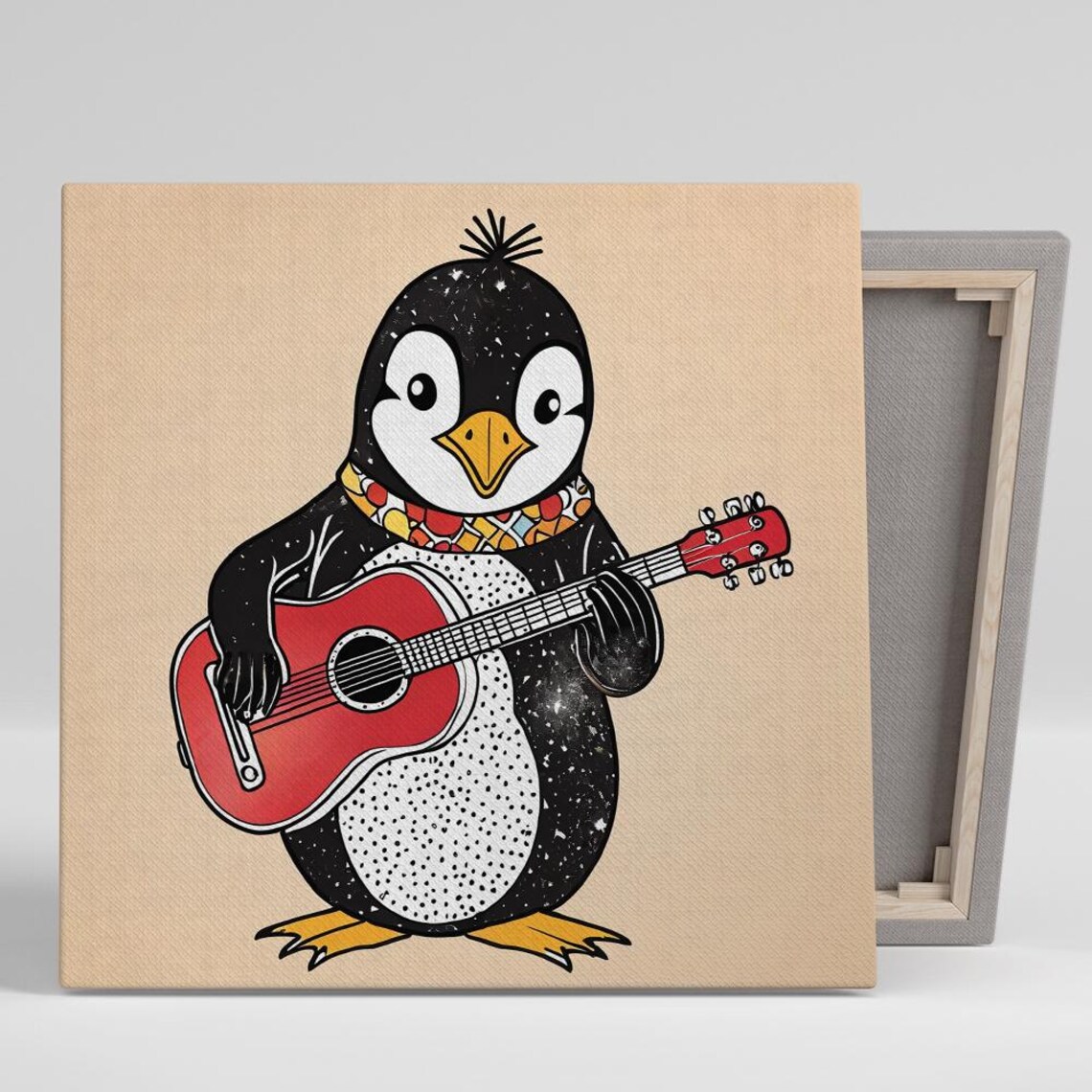 Rockstar Penguin Melody, Whimsical Music Art Print