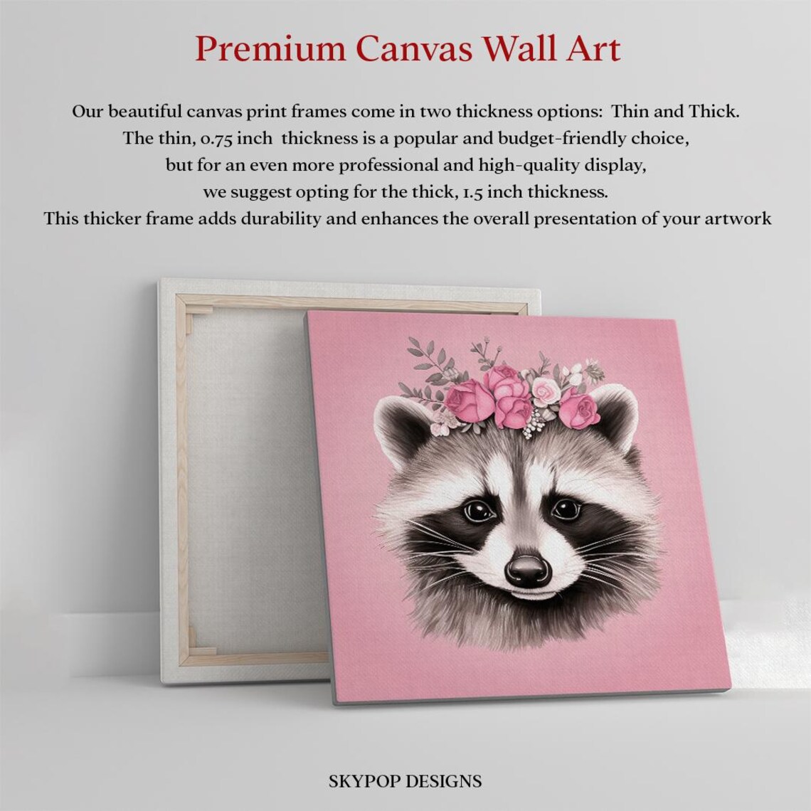 Cute Raccoon Floral Rose Crown Pink Nursery Woodland Animal Art Poster - Image 3