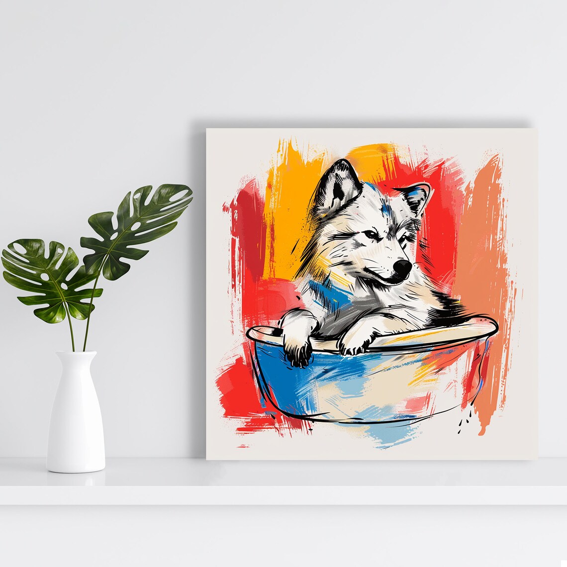 Wolf Bath Time, Whimsical Contemporary Art Print - Image 2