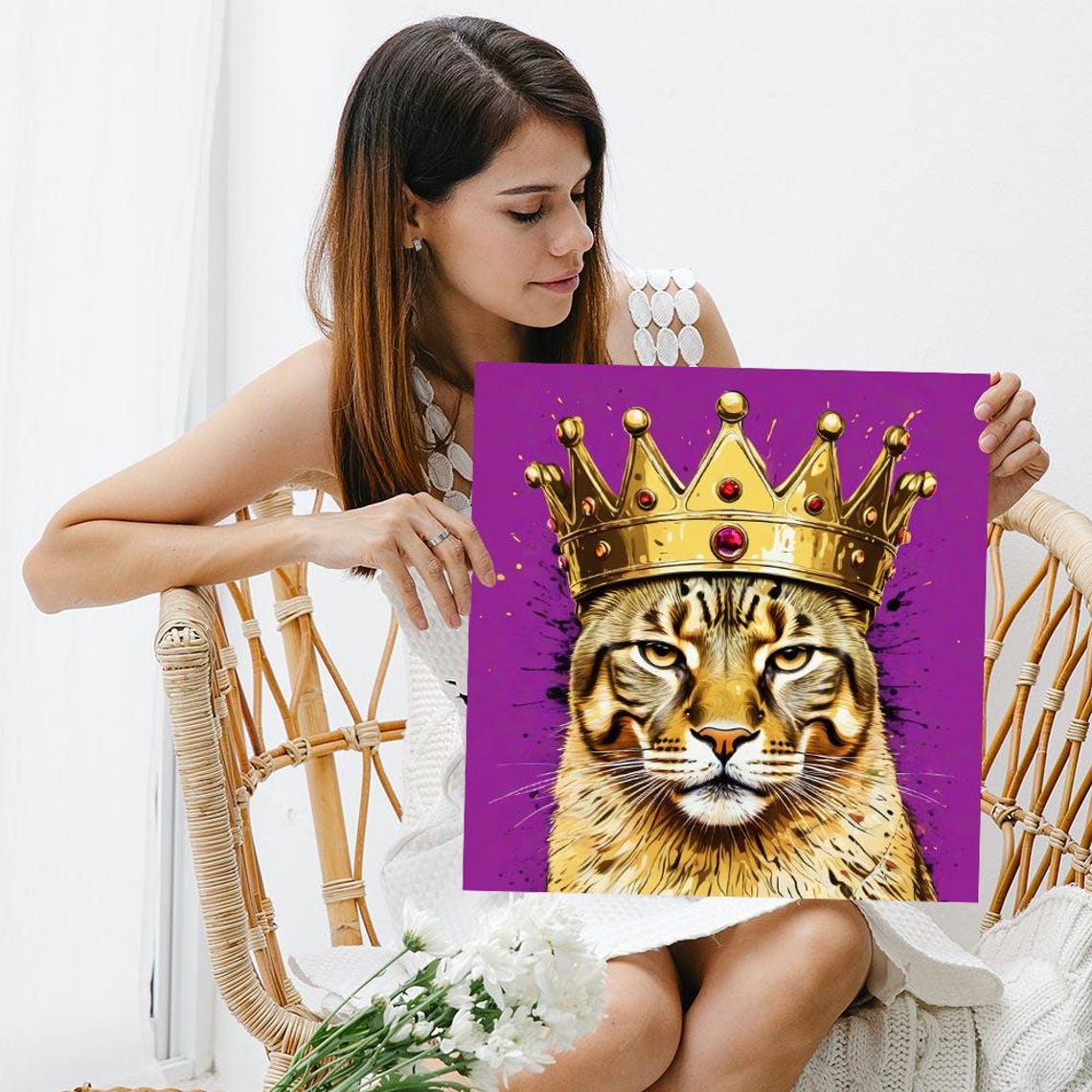 Regal Cat Royalty Wall Art Or Poster Animal Glam Decor Living Room Bedroom Office Game Room Wall Art Gold Purple Yellow Brown - Image 3