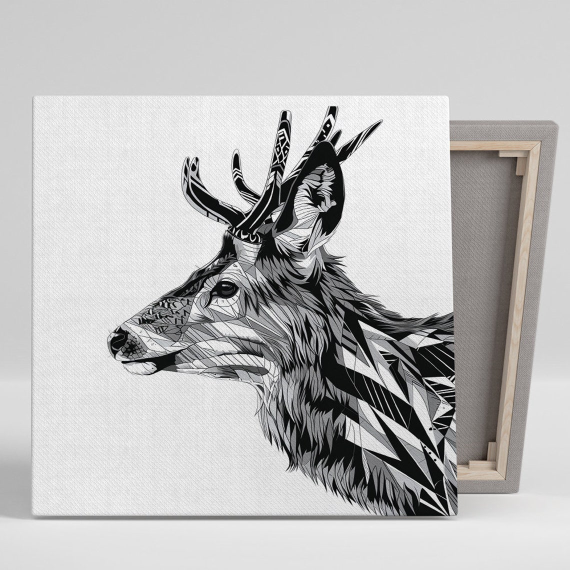 Geometric Black and White Stag Profile Modern Line Art Wall Poster