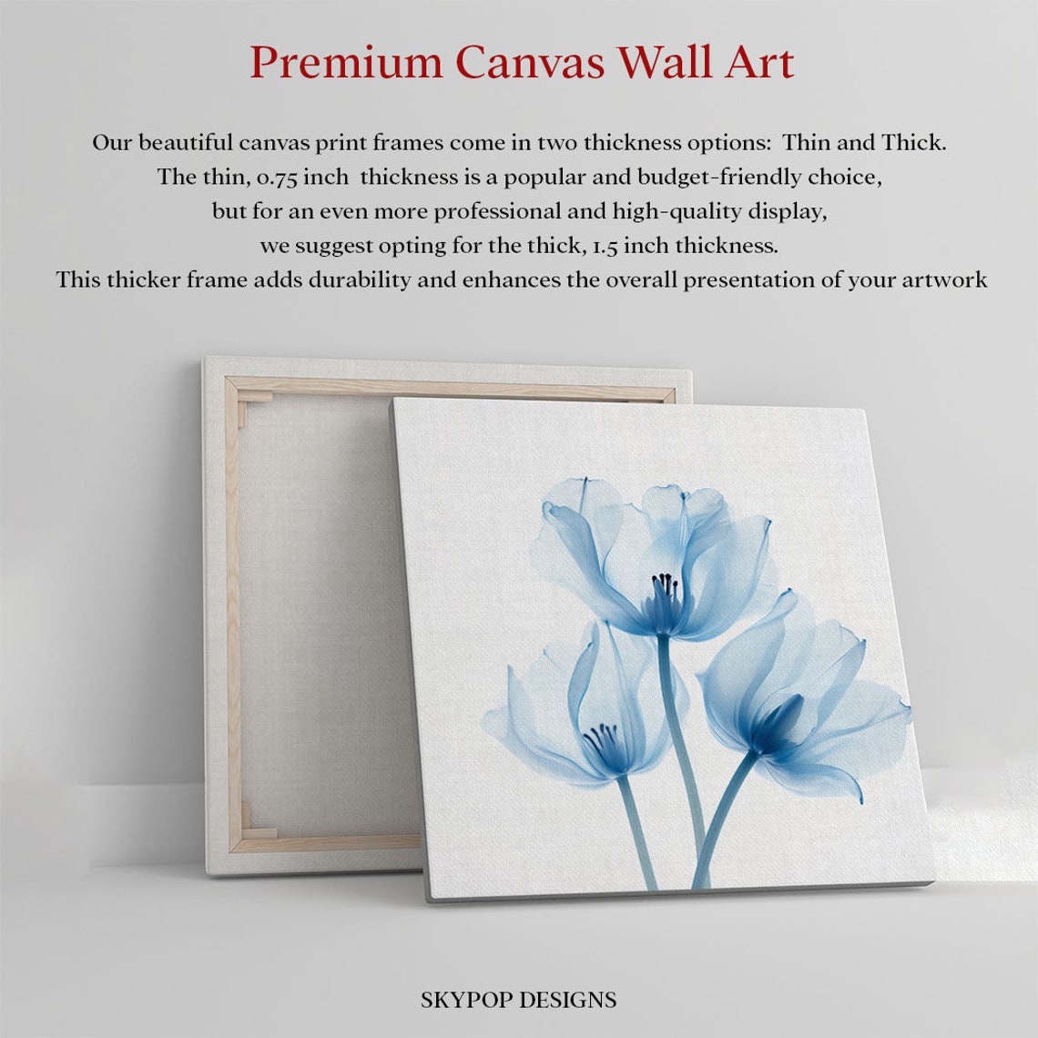Translucent Blue Blossom Trio Delicate Watercolor Floral Art Poster - Image 2