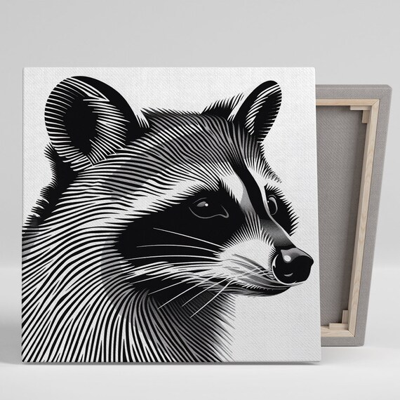 Raccoon Profile Minimalist Black White Line Art Modern Wall Art Poster