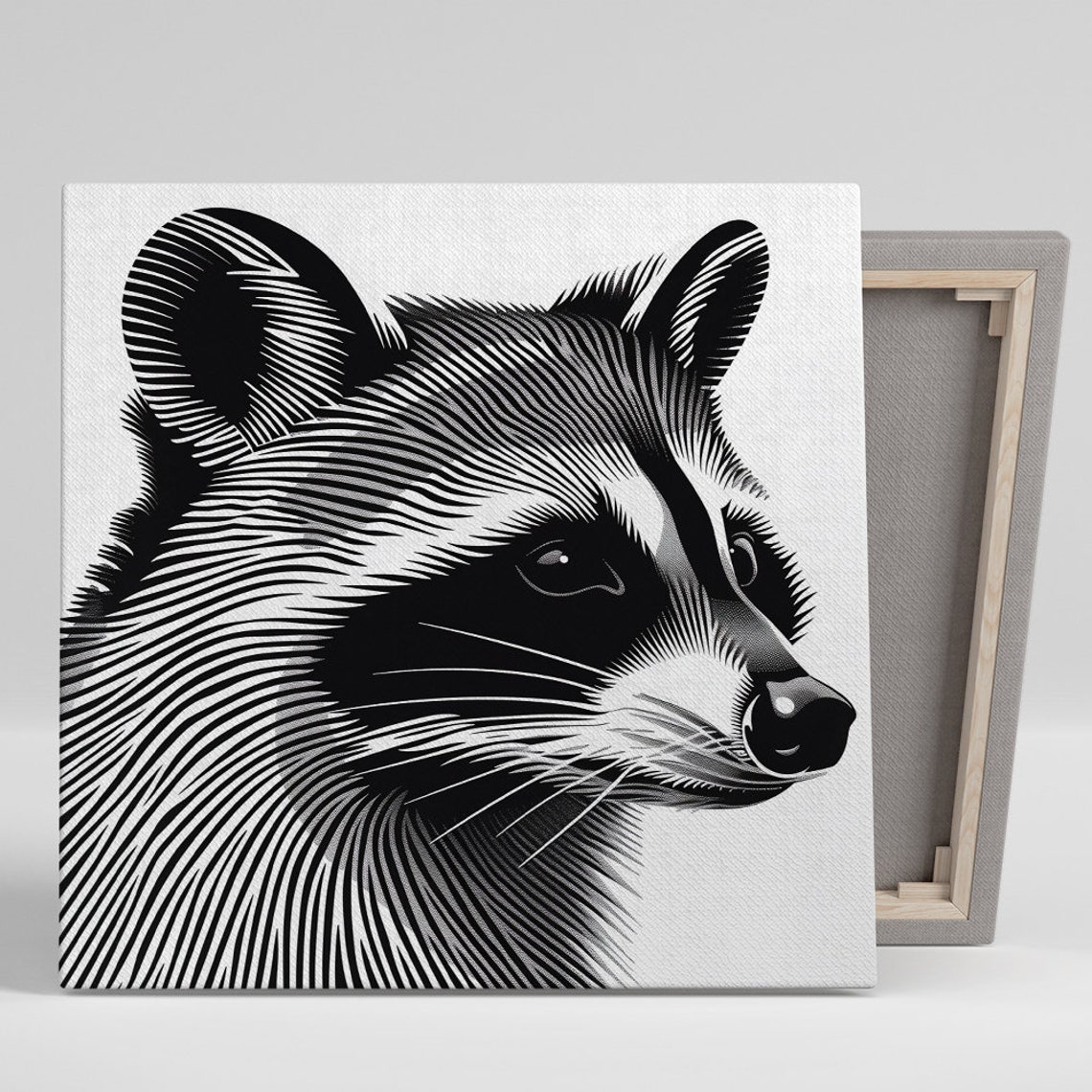 Raccoon Profile Minimalist Black White Line Art Modern Wall Art Poster