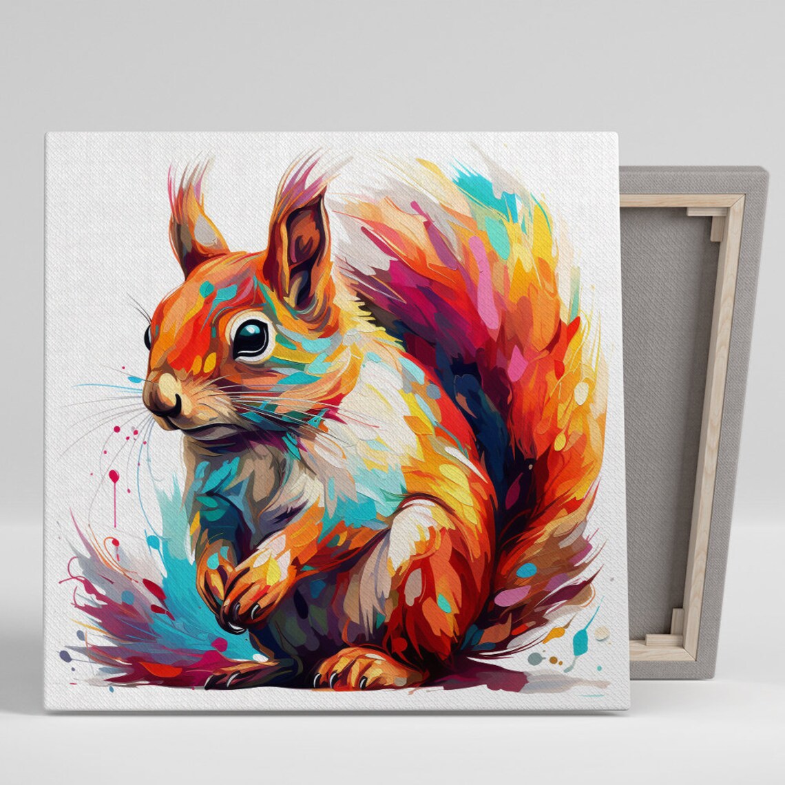 Colorful Abstract Squirrel Splash Art Vibrant Red Orange Turquoise Poster