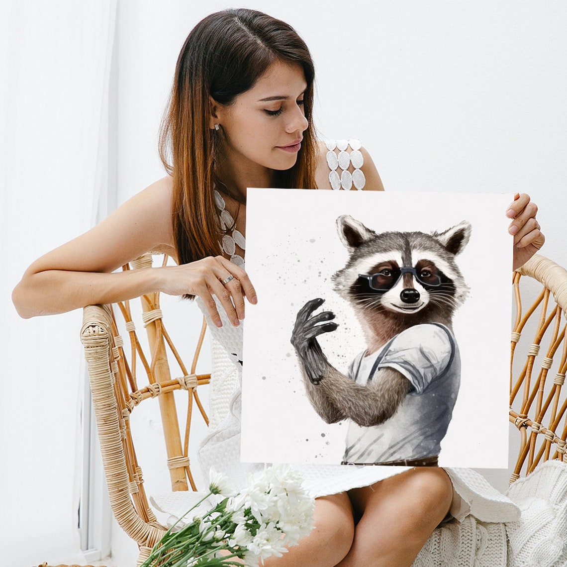 Hipster Raccoon Glasses Tee Whimsical Portrait Funny Modern Poster - Image 3
