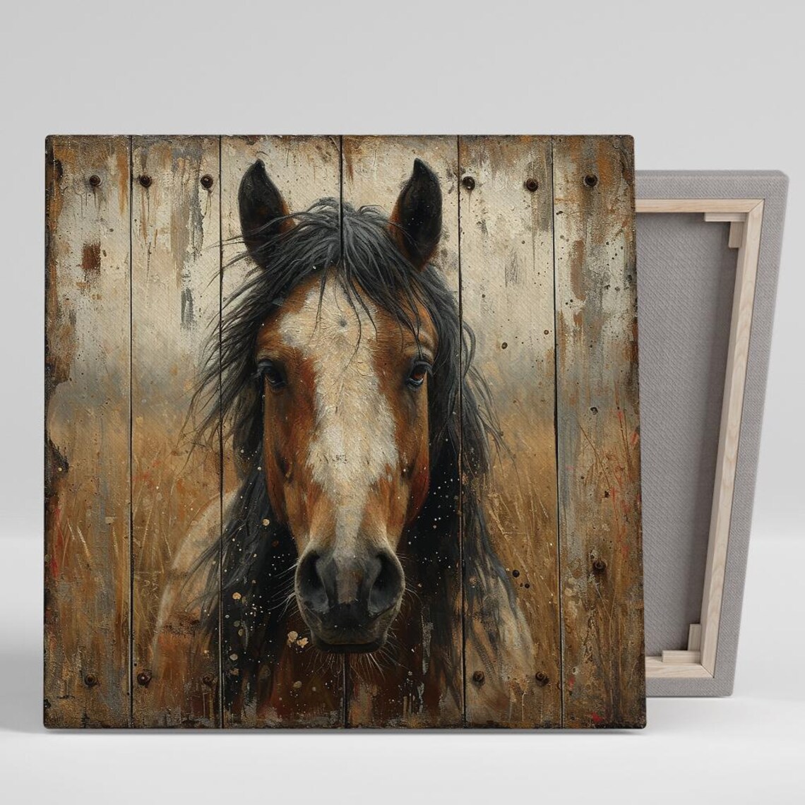 Chestnut Horse Portrait On Rustic Barn Wood Farmhouse Wall Poster