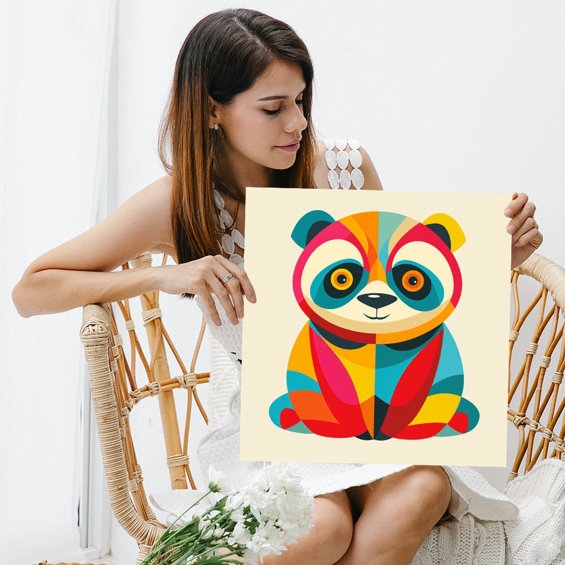 Colorful Geometric Panda Baby Mosaic Pop Art Nursery Wall Poster - Image 3