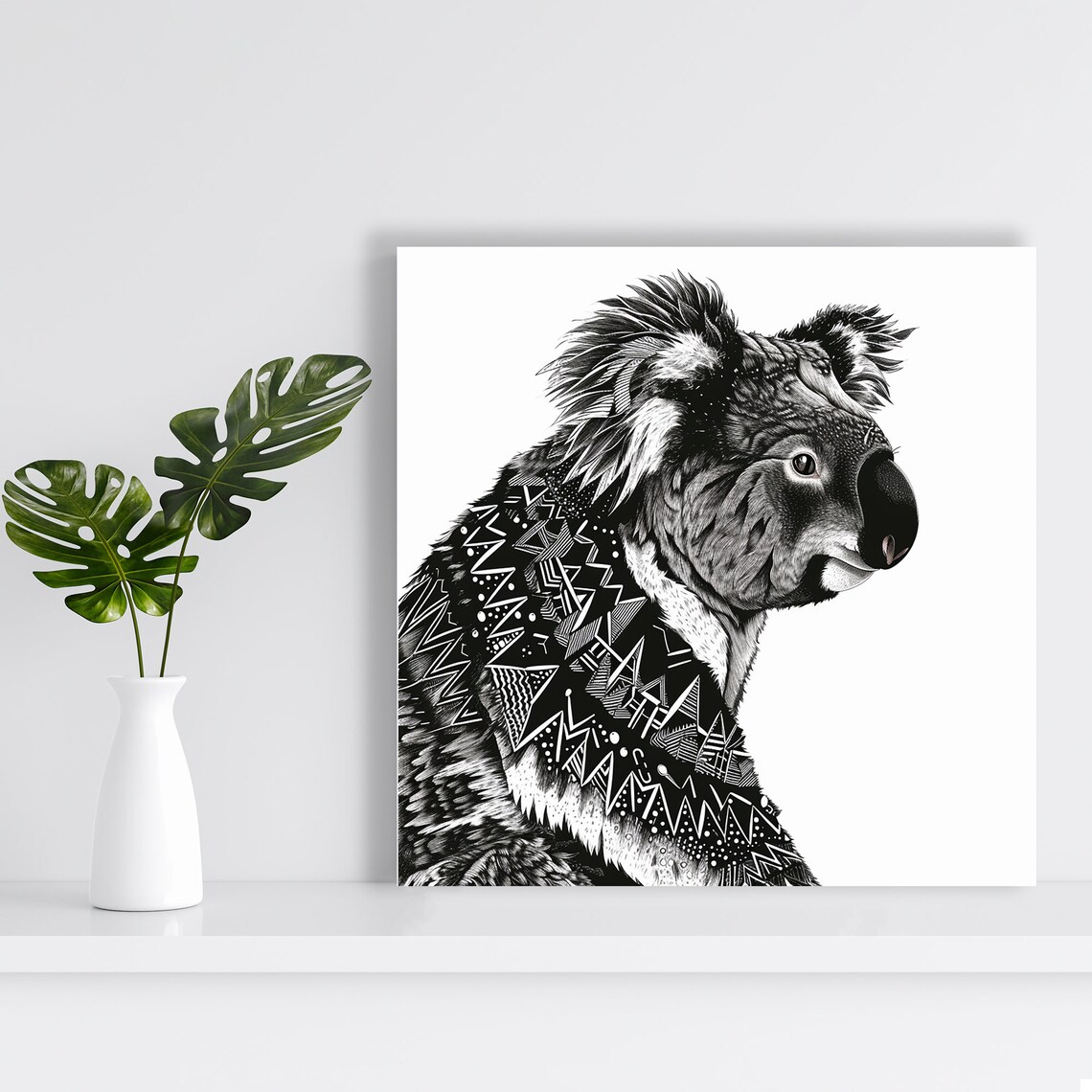 Koala Geometric Portrait Black White Line Art Modern Wall Art - Image 2