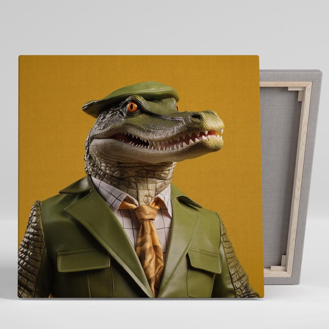 Dapper Crocodile Executive Green Suit Flat Cap Whimsical Poster